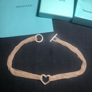 Tiffany & Co multi-strand open heart necklace, box, pouch & bag sterling Ag